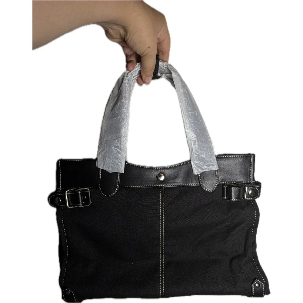 Vintage Y2K Black Canvas Tote Bag Office Siren Buckle Shoulder Bag Minimalist